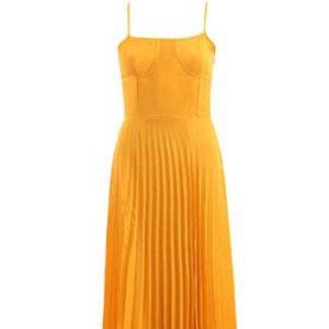 Yellow Criss Cross Pleated Dress With Tie in Back